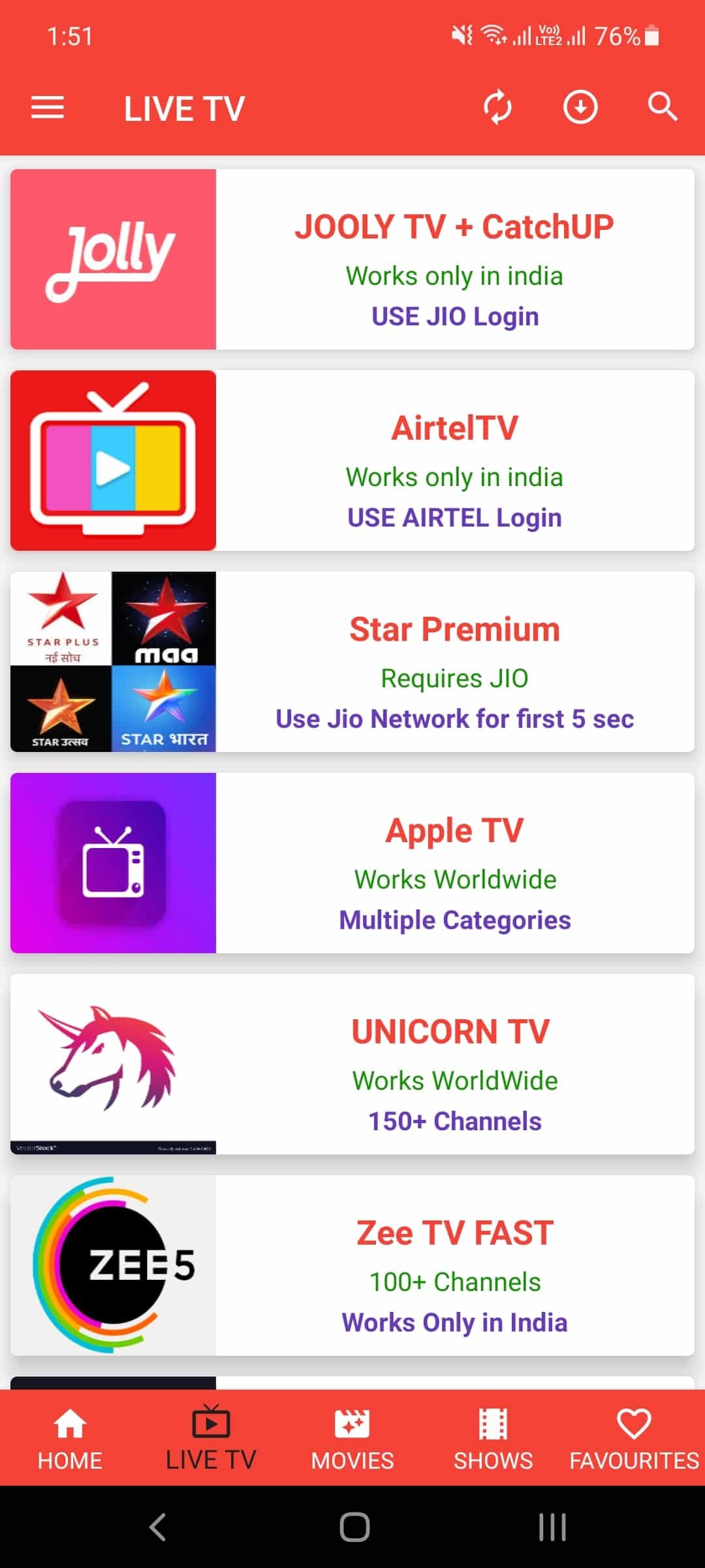 Oreo tv live discount app